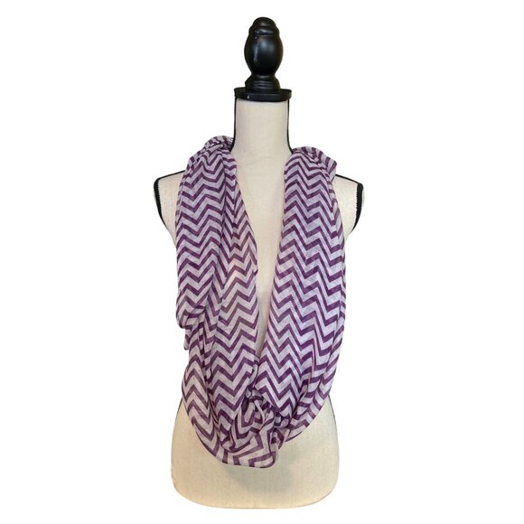 Womens Infinity Scarf Wrap Purple White Chevron Lightweight Soft Sheer - Picture 2 of 7